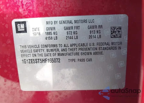 2017 Chevrolet Malibu 1Lt from USA, damaged, VIN 1G1ZE5ST5HF165072